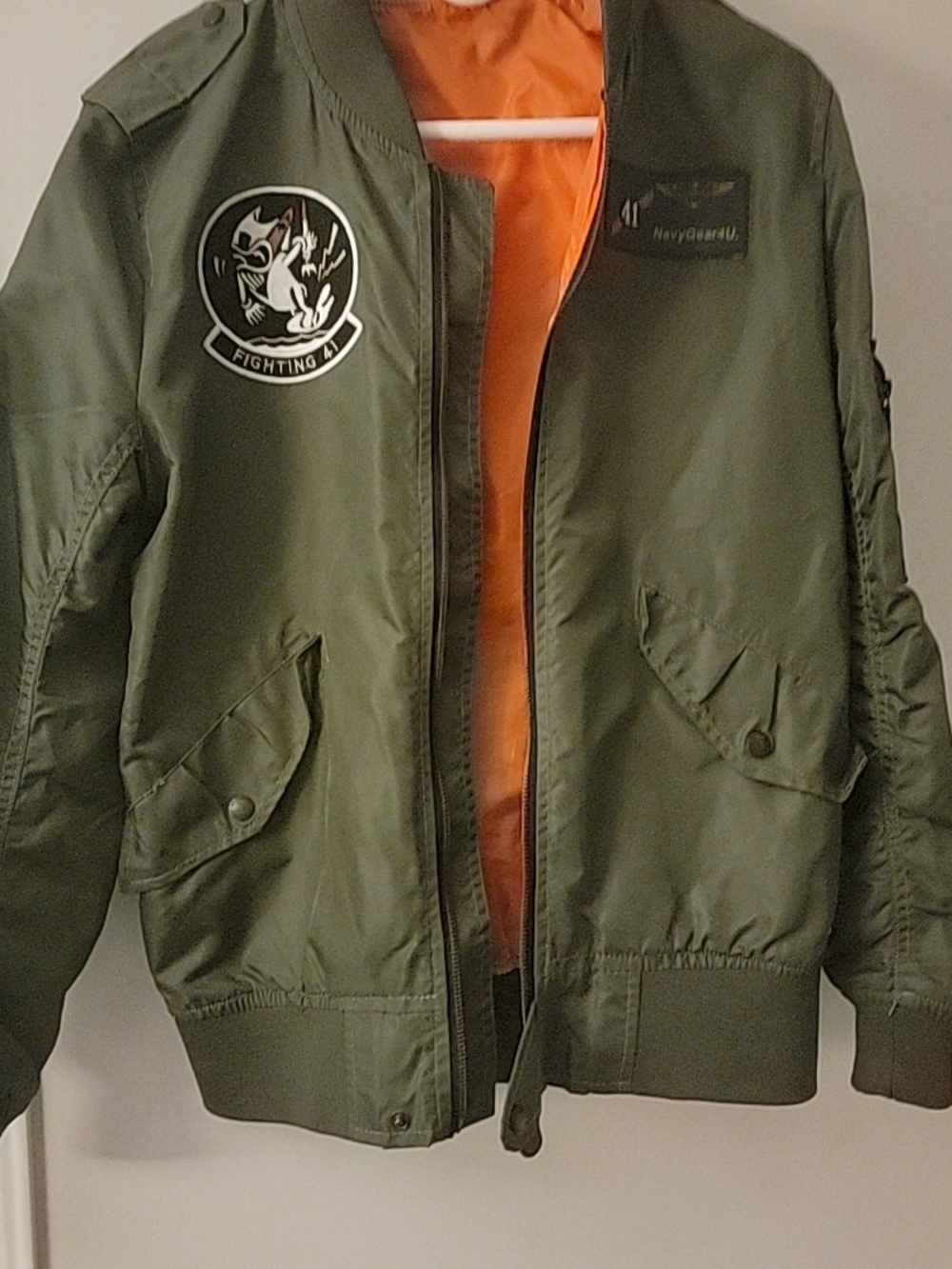 Black 41 Aces Olive Green Bomber Jacket with Patches - Picture 6 of 6